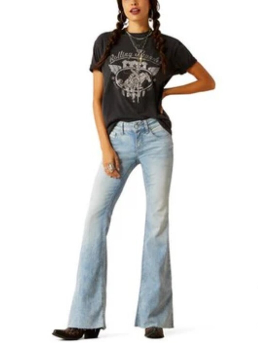 Ariat Perfect Rise Flare Jimena Jean In Snowland Light Wash Raw Hem